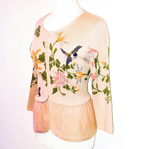 HP Rare Floral Anthropologie Bird Cardigan Sweater - Picture 7 of 8